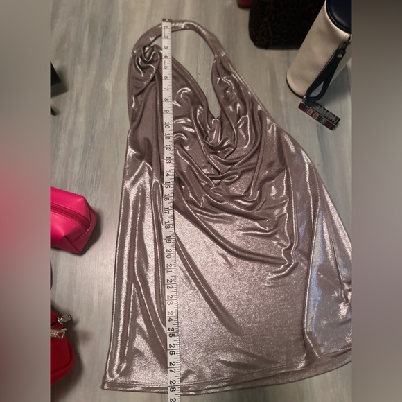 Express Shiny Shimmery Metallic Cowl Neck Halter Top Medium - Picture 11 of 13